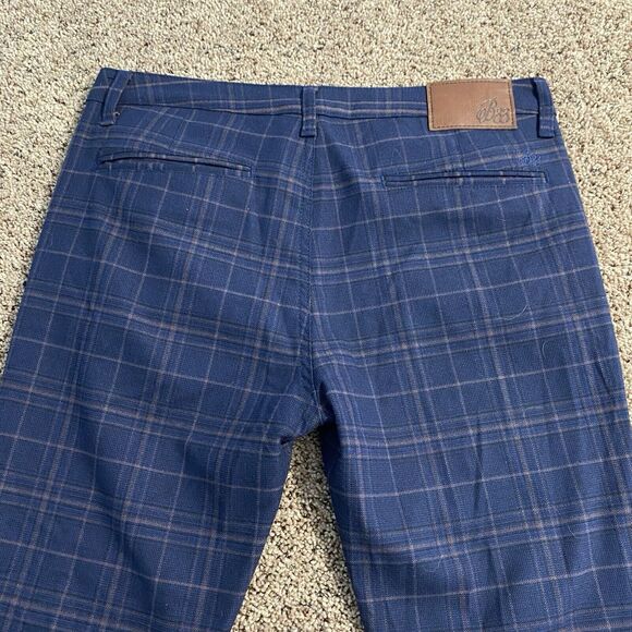 Bee Inspired B33 navy blue plaid checkered men's pants size 32S preppy - Picture 4 of 10